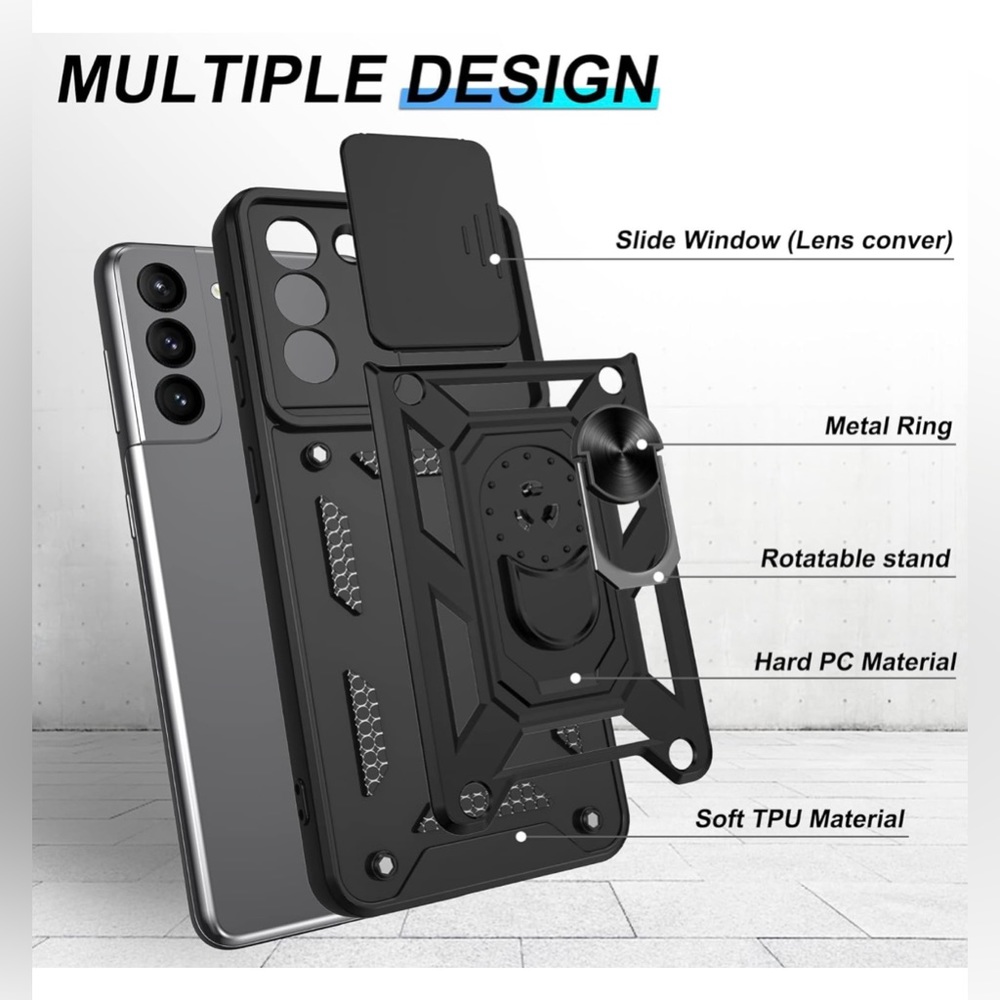 Slide Camera Lens Cover with Ring Kickstand
Hard for Galaxy S21 Plus
